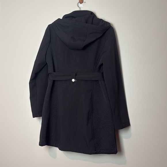 GUESS Black Softshell Zip Up Belted Hooded RainCoat Jacket for Women Size L - Picture 9 of 12